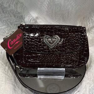 Candie Dark Brown Crocodile Embossed wristlet NWT